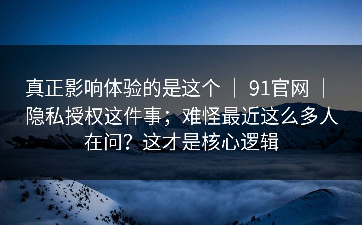 真正影响体验的是这个 ｜ 91官网 ｜ 隐私授权这件事；难怪最近这么多人在问？这才是核心逻辑